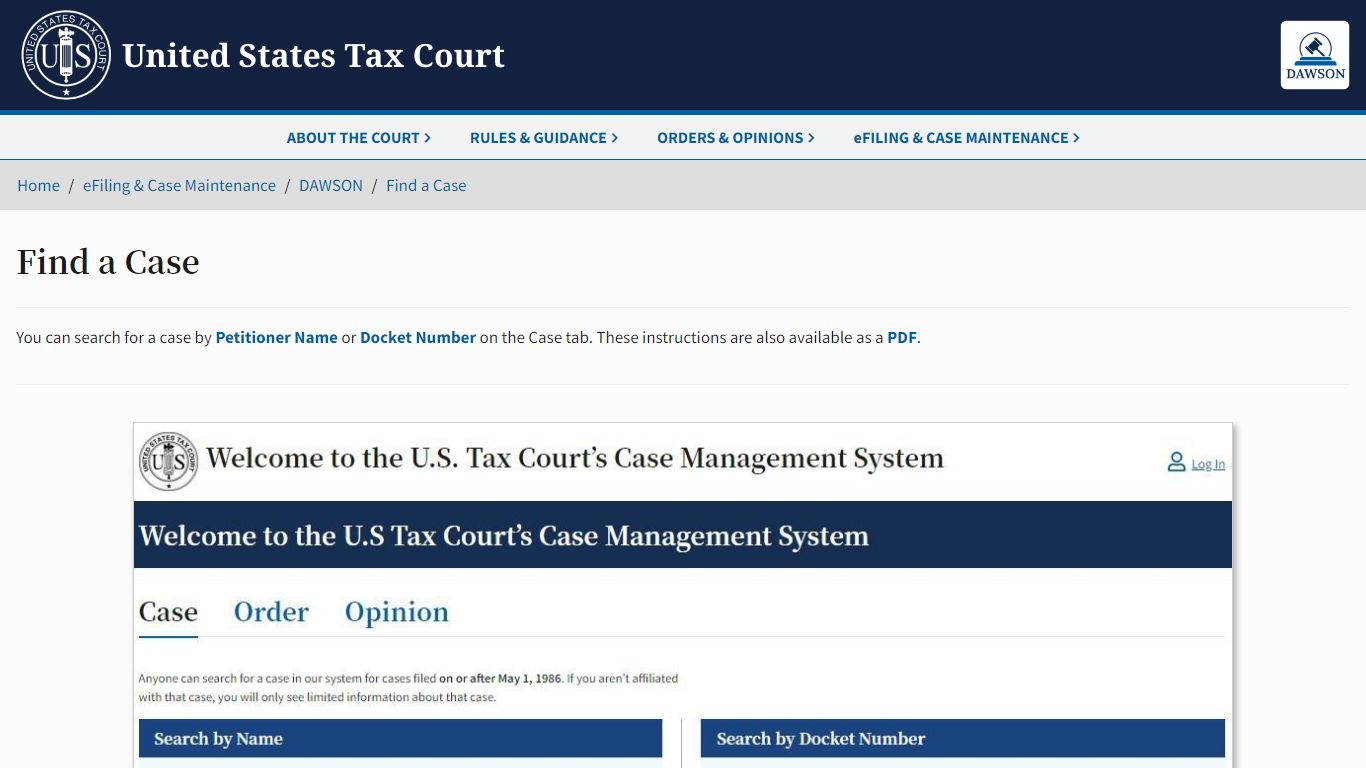 Find a Case | United States Tax Court